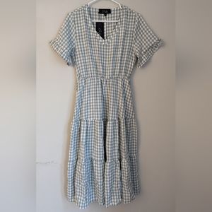 NWT Green and White Checkered Cottagecore Medium Midi Dress